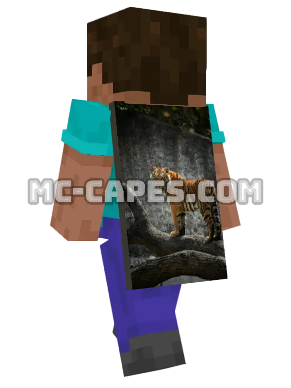 Tiger Log Minecraft cape worn on a player, seen from behind