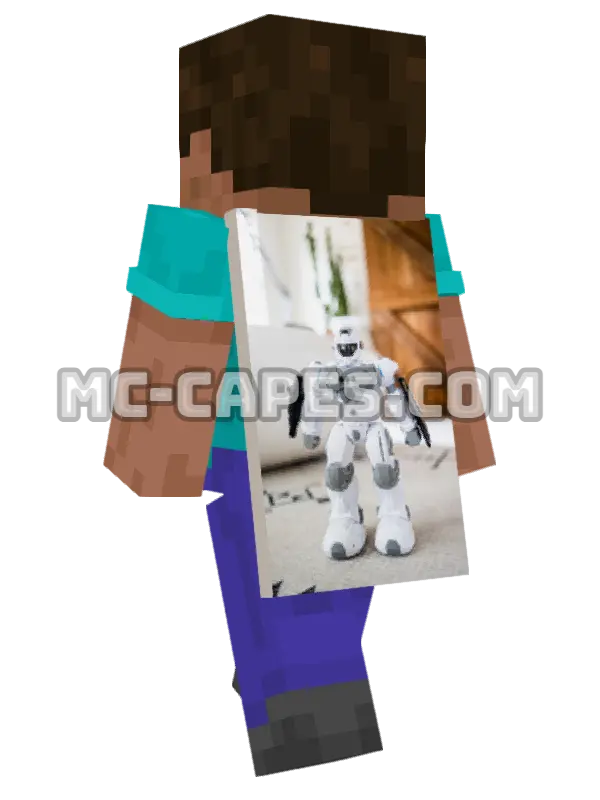Toy Robot Minecraft cape worn on a player, seen from behind