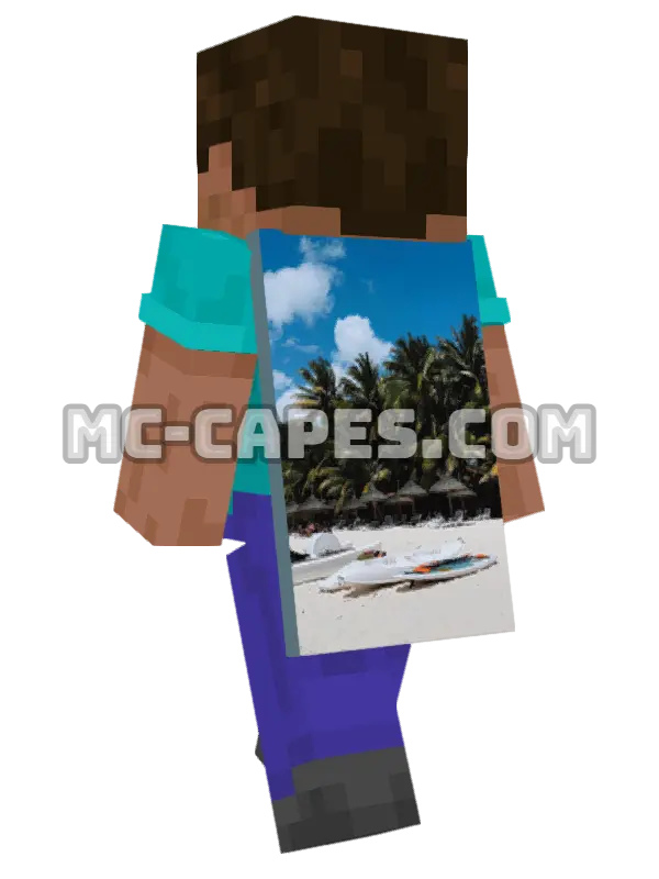 Tropical Beach Kayaks Minecraft cape worn on a player, seen from behind