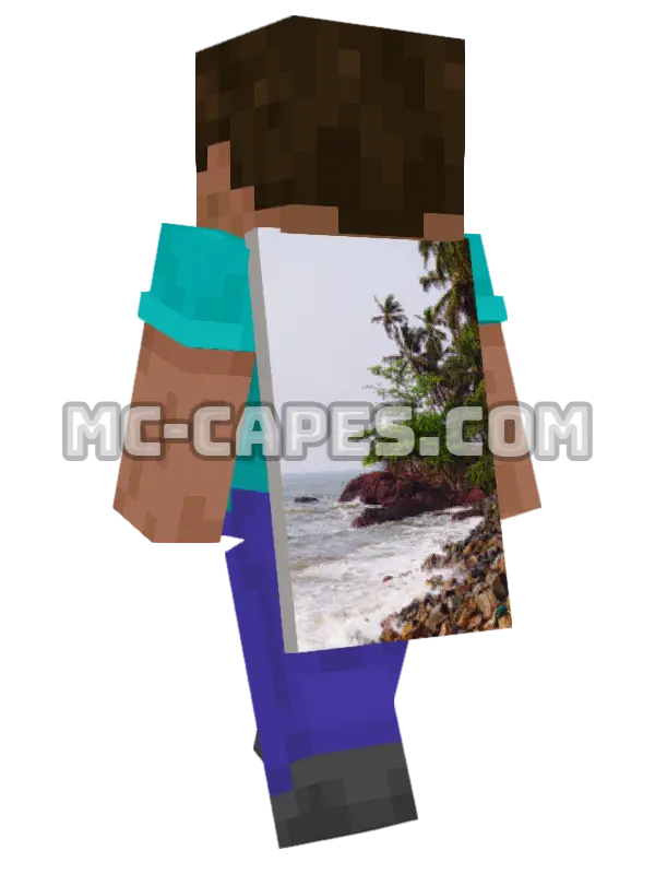 Tropical Beach Palms Minecraft cape worn on a player, seen from behind
