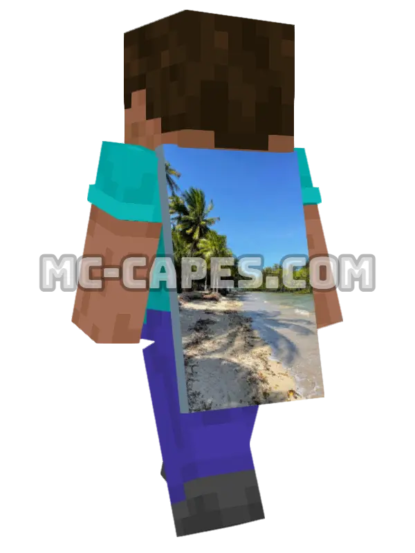 Tropical Beach Palms Minecraft cape worn on a player, seen from behind