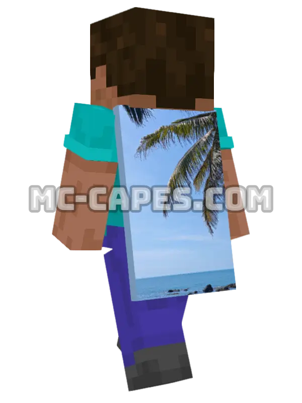 Tropical Palm Beach Minecraft cape worn on a player, seen from behind