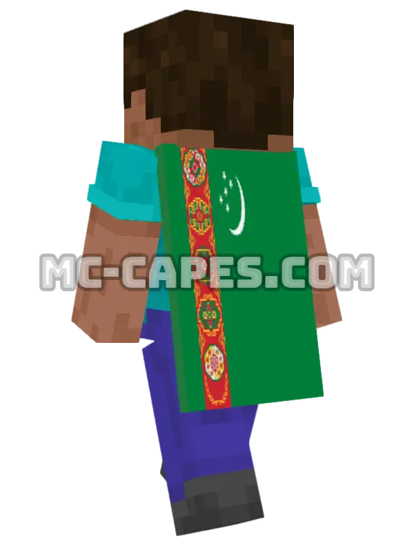 Turkmenistan Flag Minecraft cape worn on a player, seen from behind