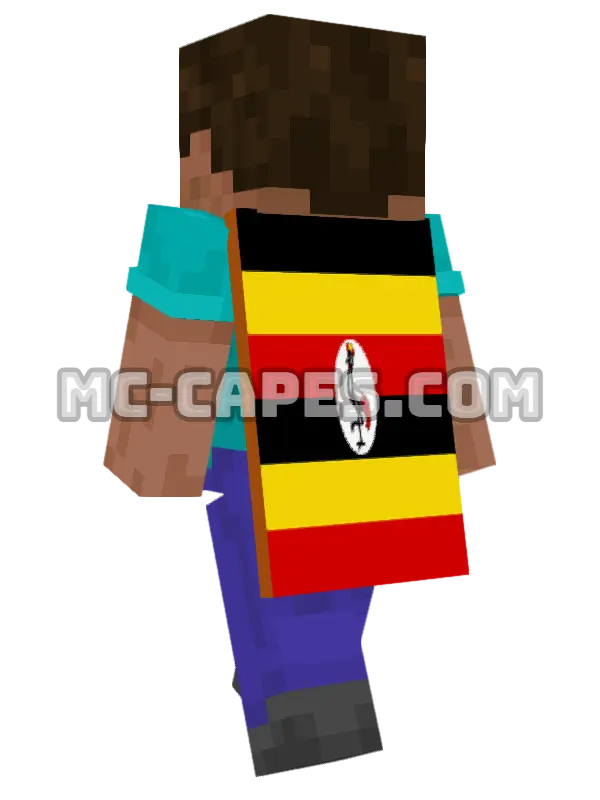 Uganda Flag Minecraft cape worn on a player, seen from behind