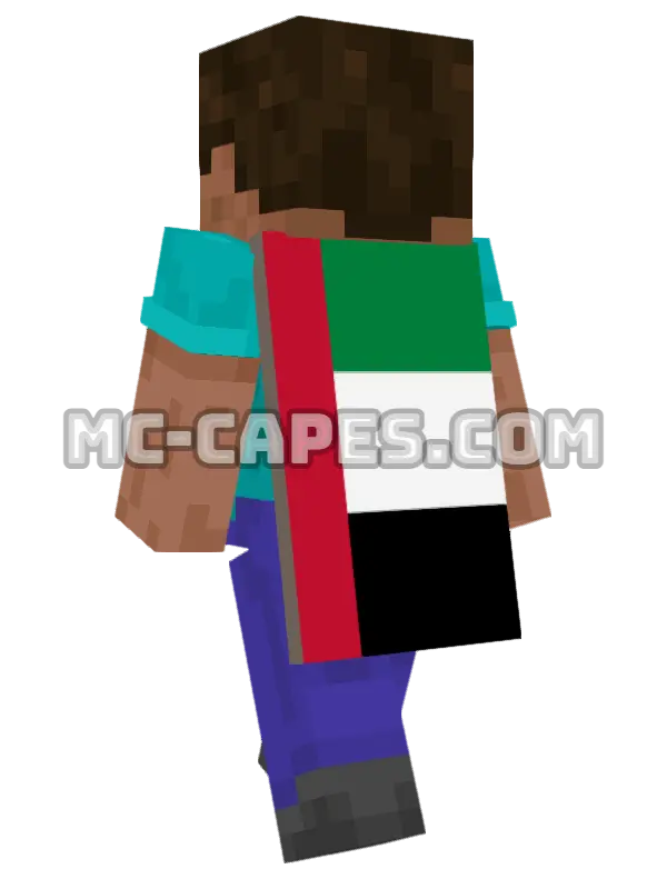 United Arab Emirates Flag Minecraft cape worn on a player, seen from behind