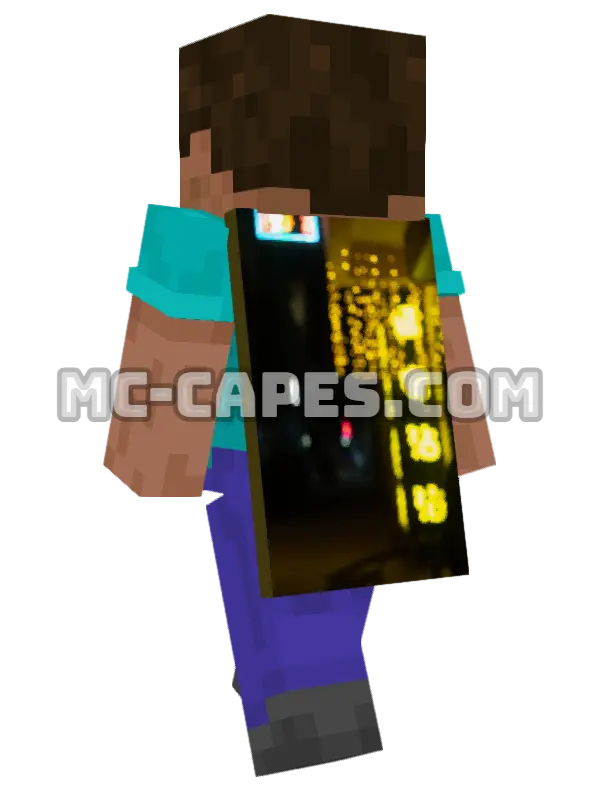 Urban Neon Minecraft cape worn on a player, seen from behind