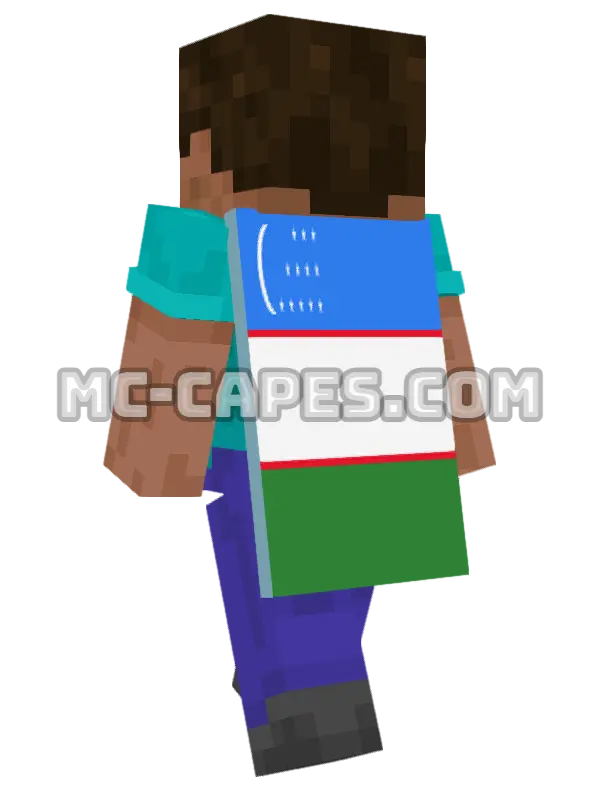 Uzbekistan Flag Minecraft cape worn on a player, seen from behind