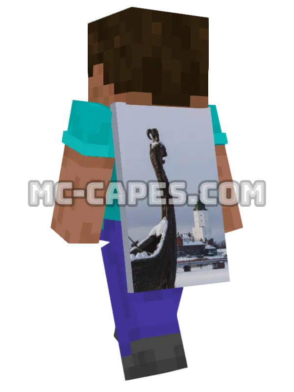 Viking Longboat Castle Minecraft cape worn on a player, seen from behind