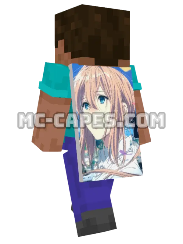 Violet Evergarden Minecraft cape worn on a player, seen from behind
