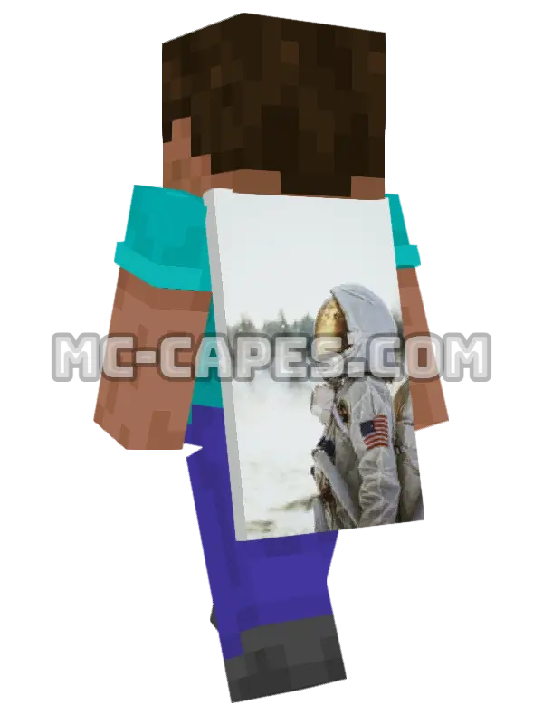 White Background Astronaut Minecraft cape worn on a player, seen from behind