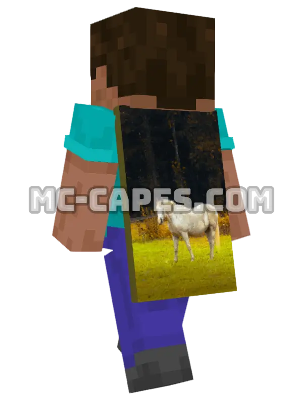 White Horse Pasture Minecraft cape worn on a player, seen from behind