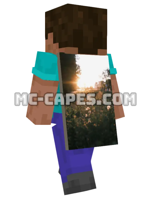 Wildflowers Golden Hour Minecraft cape worn on a player, seen from behind