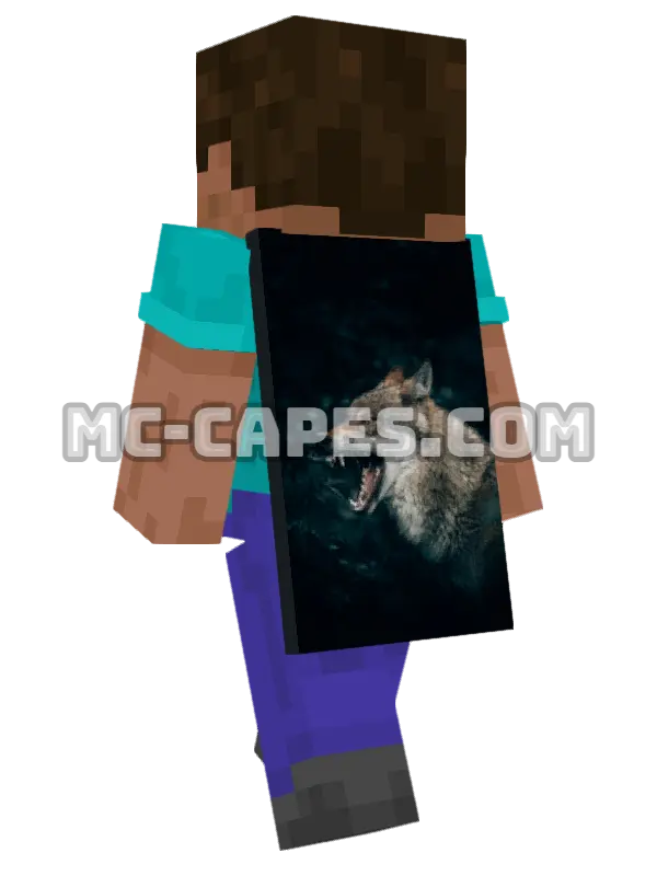Wolf Open Mouth Minecraft cape worn on a player, seen from behind