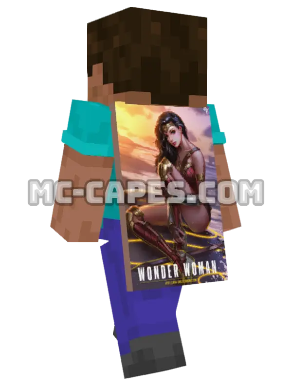 Wonder Woman Beach Minecraft cape worn on a player, seen from behind