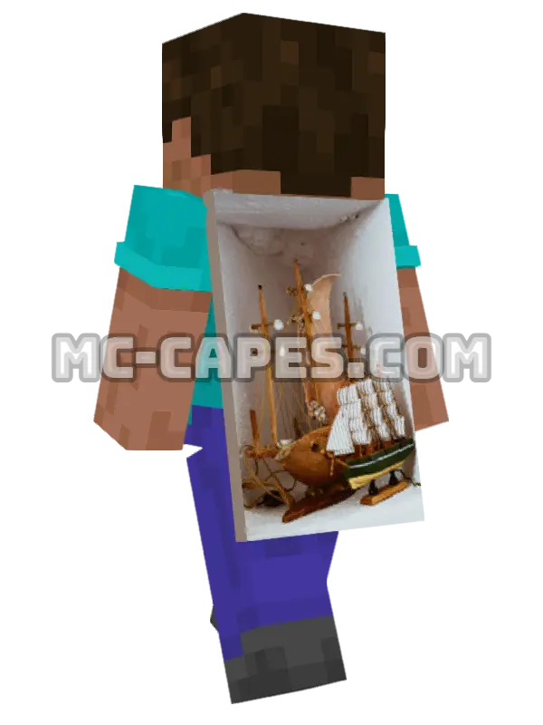 Wooden Ship Model Minecraft cape worn on a player, seen from behind
