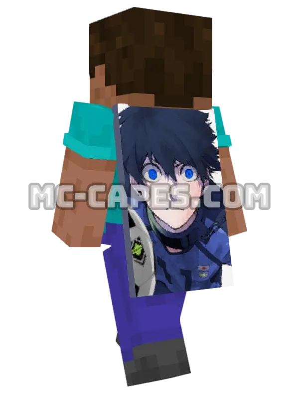 Yoichi Isagi Minecraft cape worn on a player, seen from behind