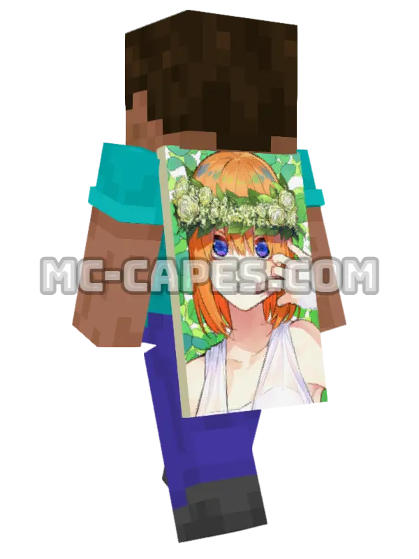 Yotsuba Nakano Minecraft cape worn on a player, seen from behind