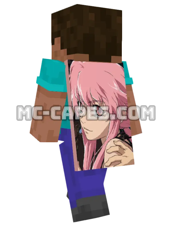 Yuno Gasai Minecraft cape worn on a player, seen from behind