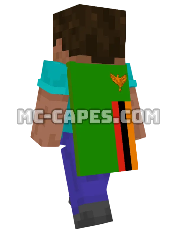 Zambia Flag Minecraft cape worn on a player, seen from behind