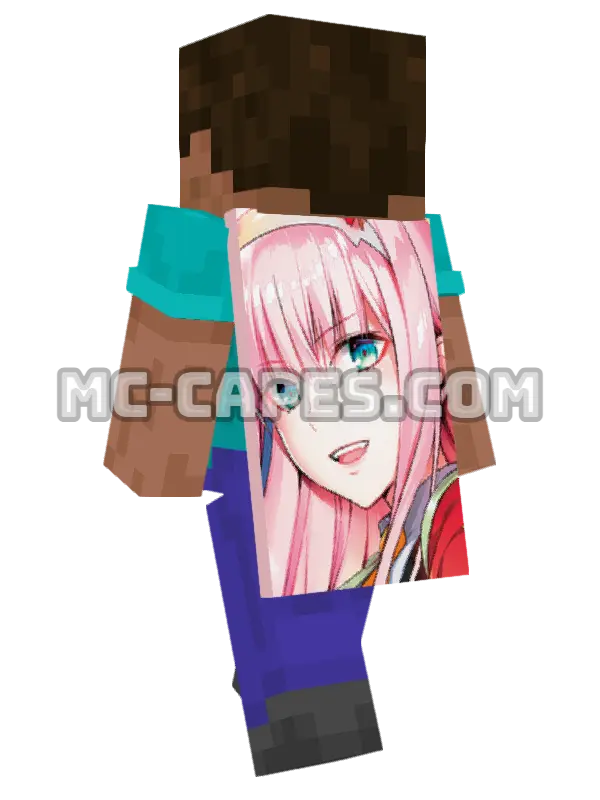 Zero Two Minecraft cape worn on a player, seen from behind