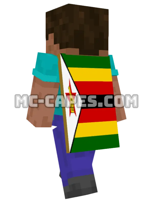 Zimbabwe Flag Minecraft cape worn on a player, seen from behind