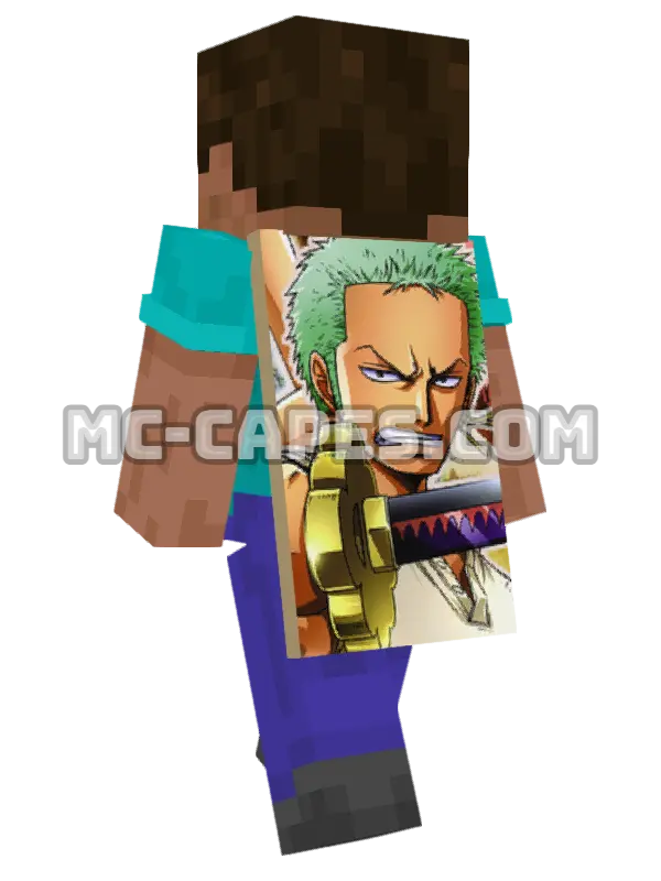 Zoro Roronoa Minecraft cape worn on a player, seen from behind